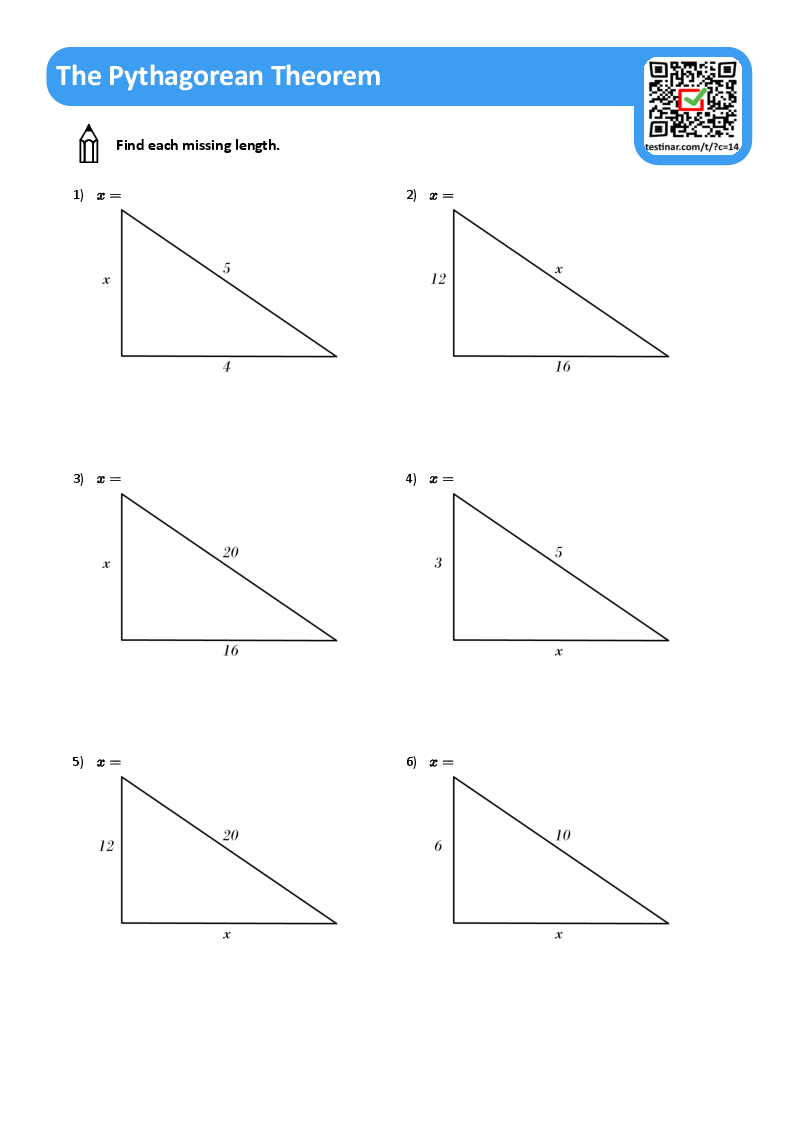 The Pythagorean Theorem Worksheets