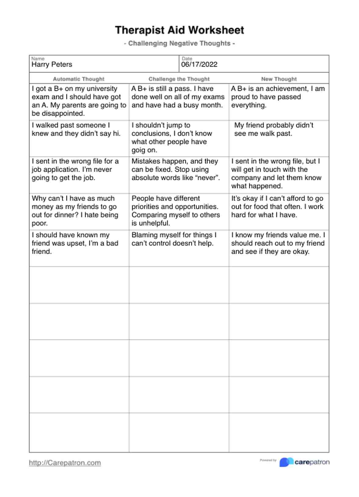 Therapist Aid Worksheet Example Free PDF Download