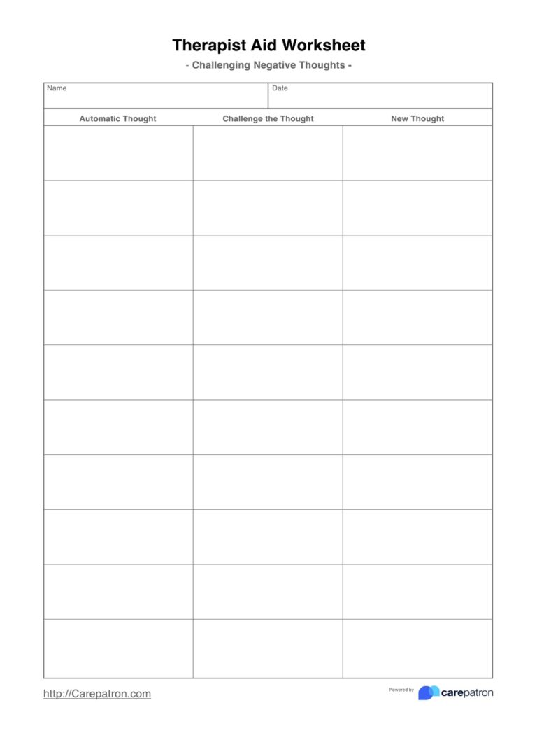Therapist Aid Worksheet Example Free PDF Download