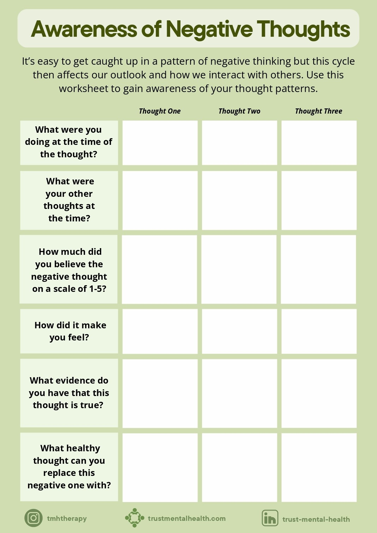 cognitive behavioral therapy worksheets