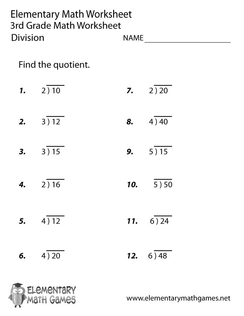 third grade math worksheets