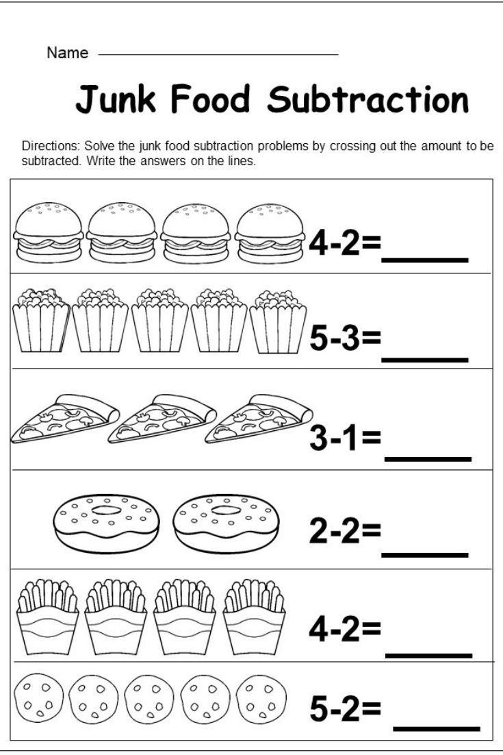 This Is A Free 0 5 Subtraction Worksheet This Free Printable Is Available For Instant Download And The Food Pictures Are Very Engaging freesubtractionworksheet