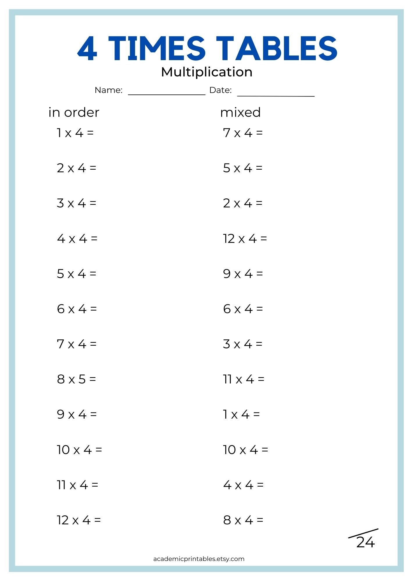 Times Tables 1 12 Worksheets Multiplication Tables Printable With Answers Math Practice Digital Download Etsy