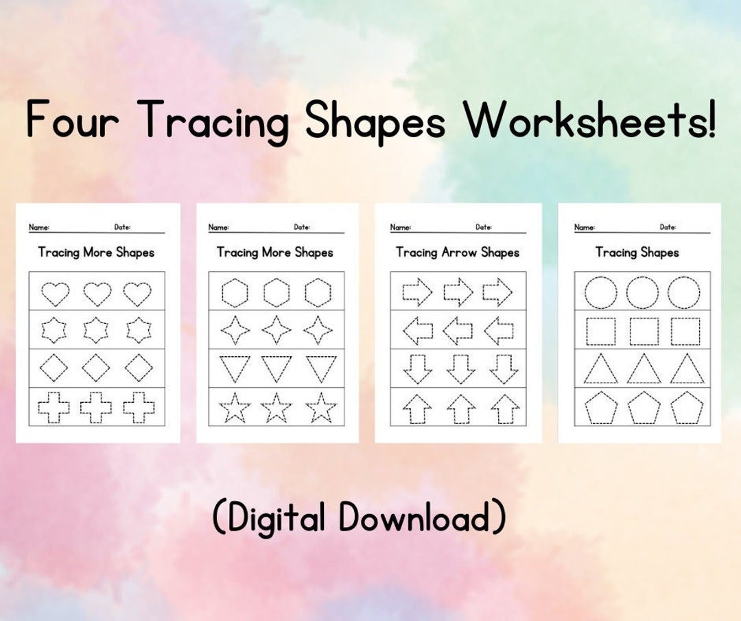 Tracing Shapes And Coloring Worksheet For Kids Printable Worksheet Practice Worksheets PDF Download Etsy