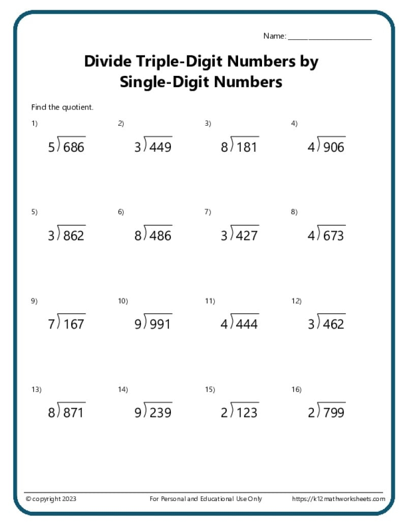 long division worksheet