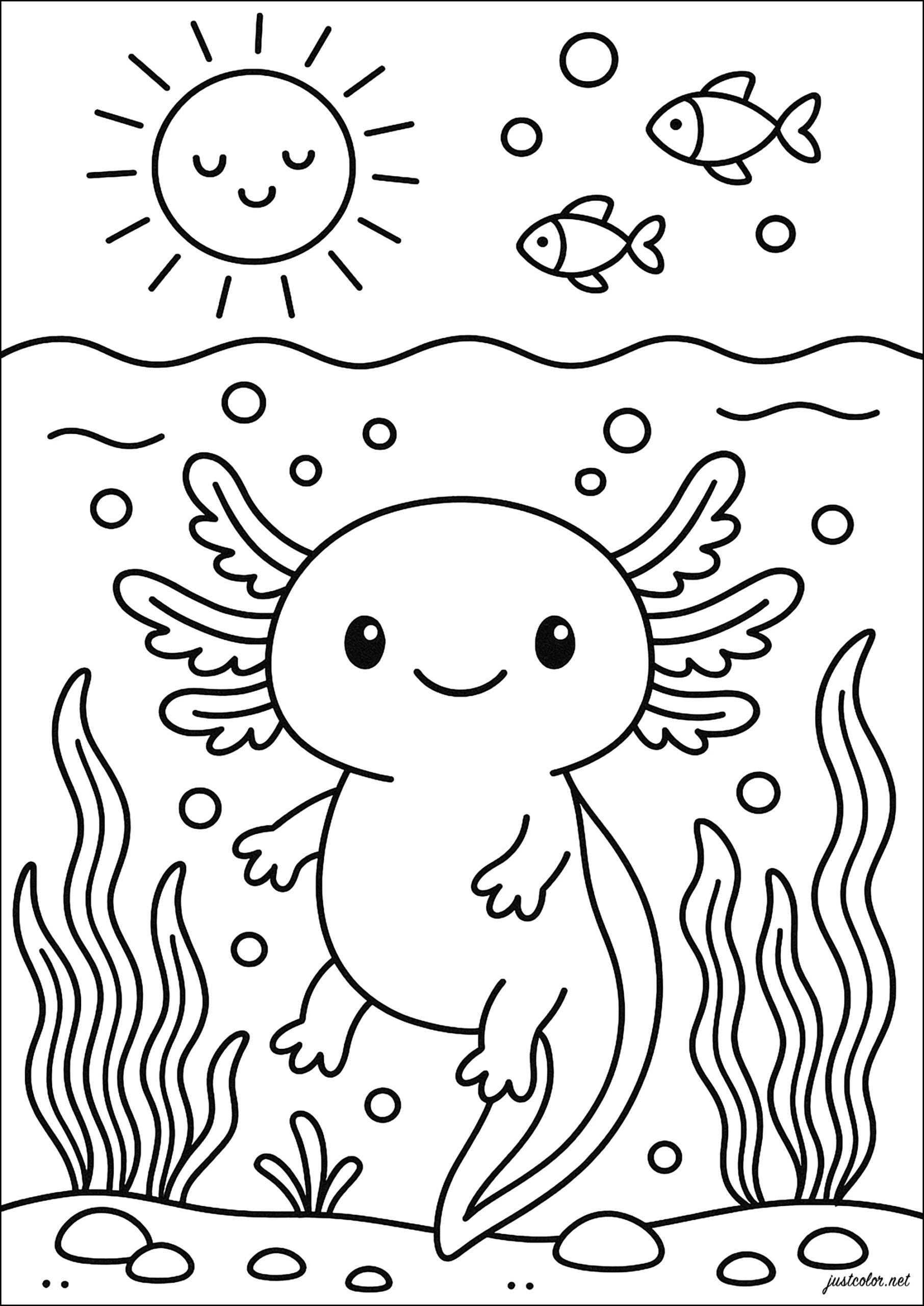 Underwater Adventure With A Cute Axolotl Axolotl Coloring Pages Underwater Adventure With A Cute Axolotl Axolotl Coloring Pages