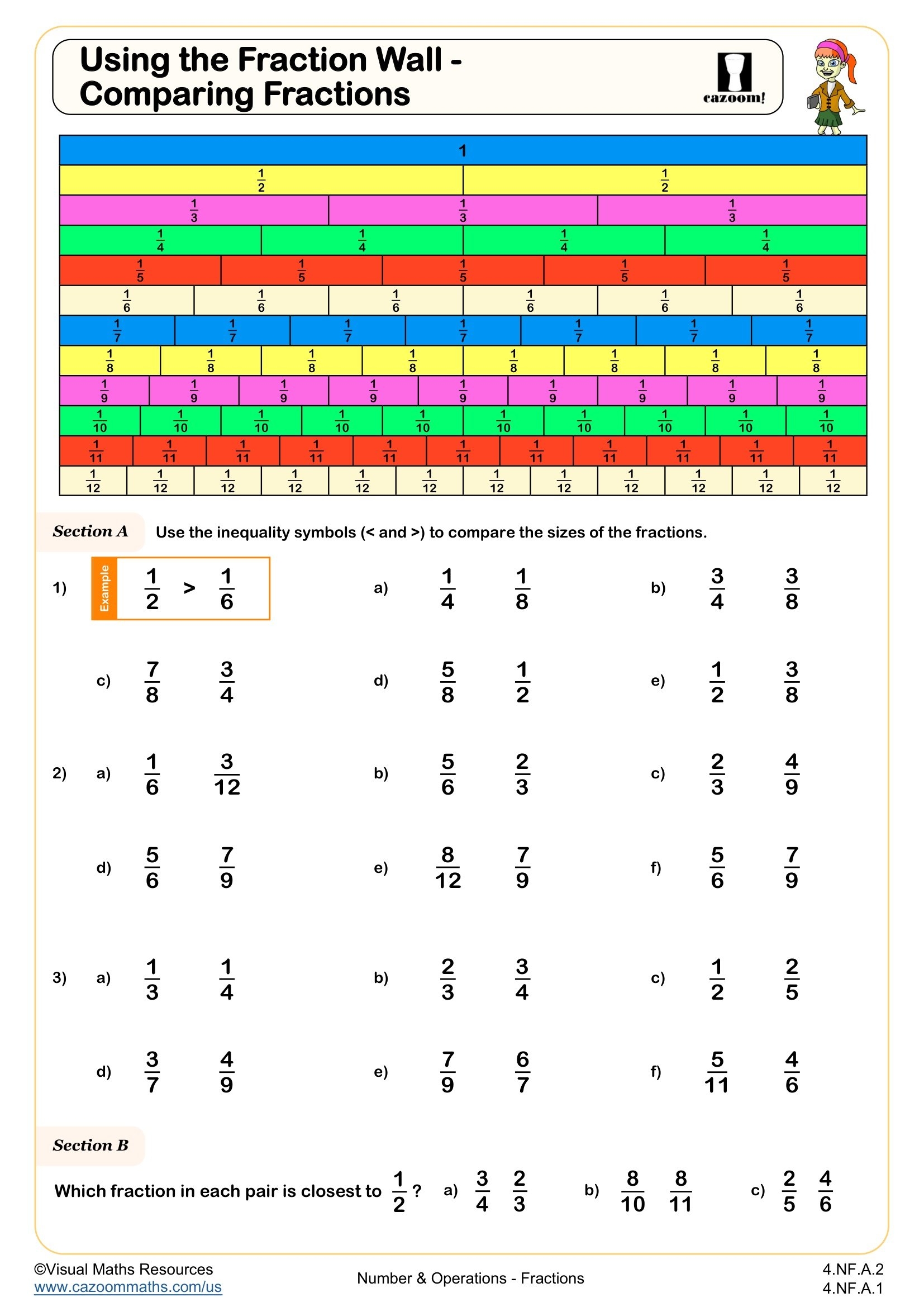 Using A Fraction Wall Comparing Fractions Worksheet Fun And Engaging 4th Grade Number Operations Worksheet