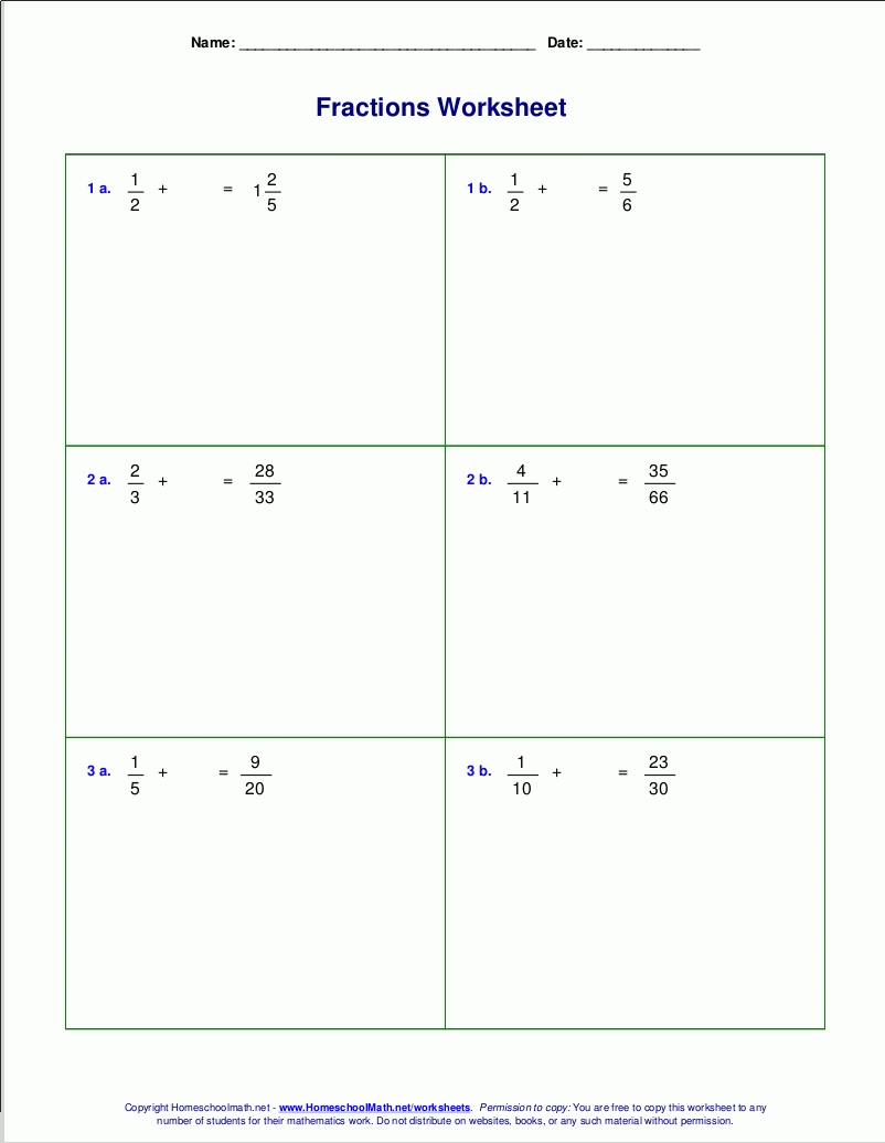 adding and subtracting fractions worksheets