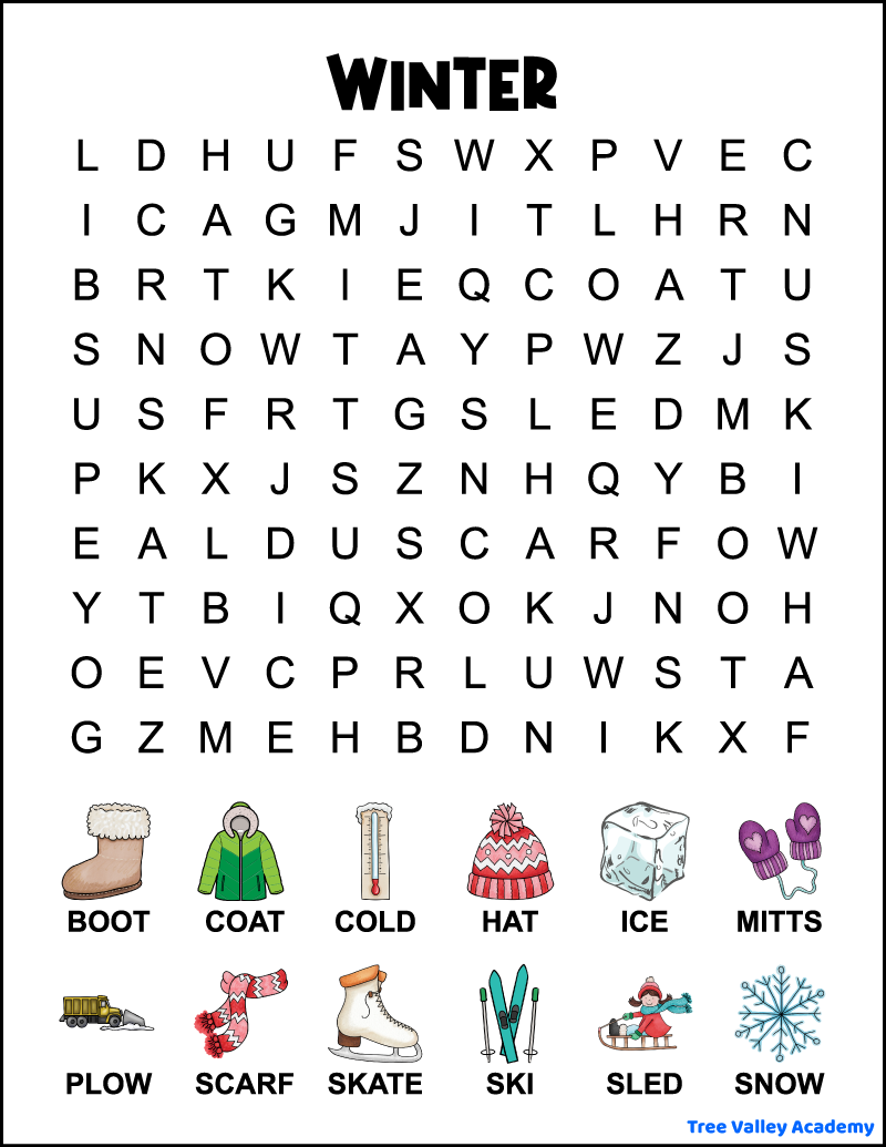 1st Grade Winter Word Search Tree Valley Academy 1st Grade Winter Word Search Tree Valley Academy
