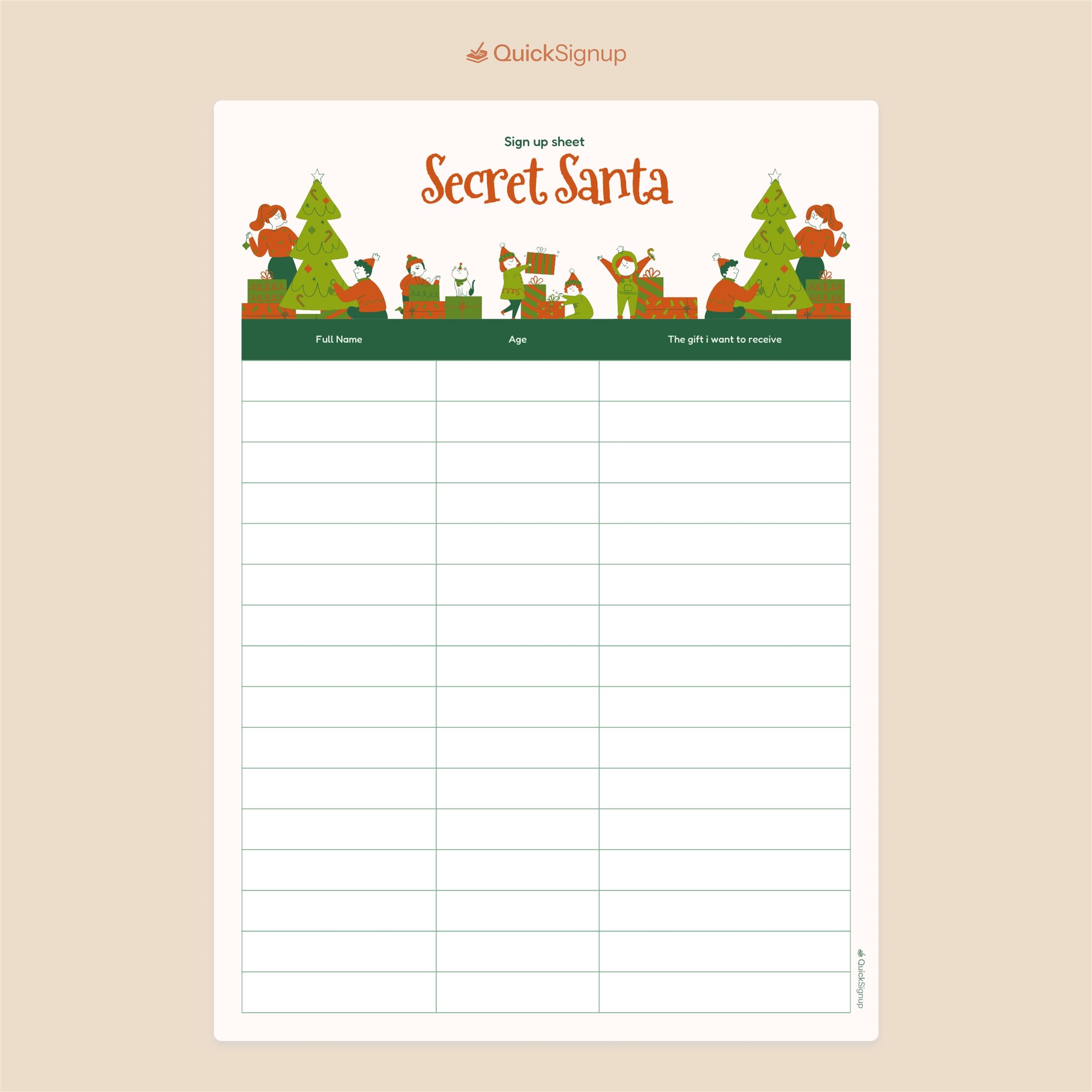 3 Perfect Secret Santa Sign Up Sheet Templates Word PDF 