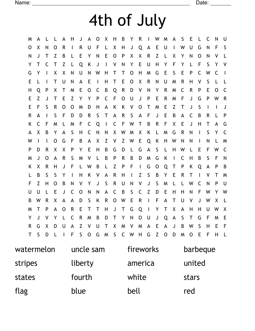 4th Of July Word Search WordMint 4th Of July Word Search WordMint