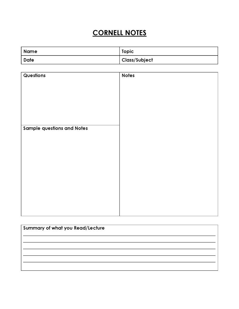 cornell notes template word