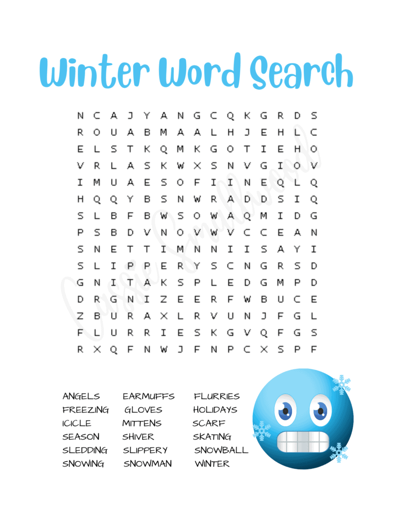 winter holiday word search