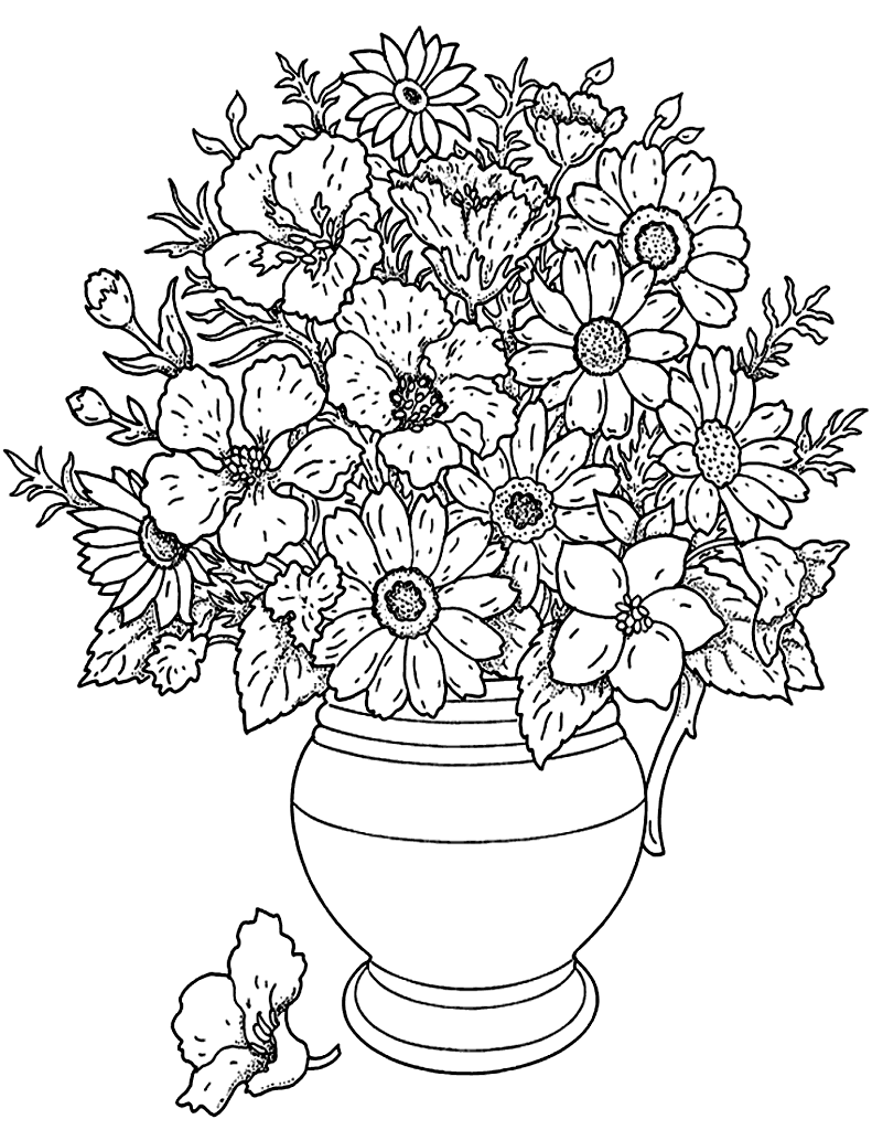Bouquet Of Morning Flowers Flowers Vegetation Coloring Pages For Adults