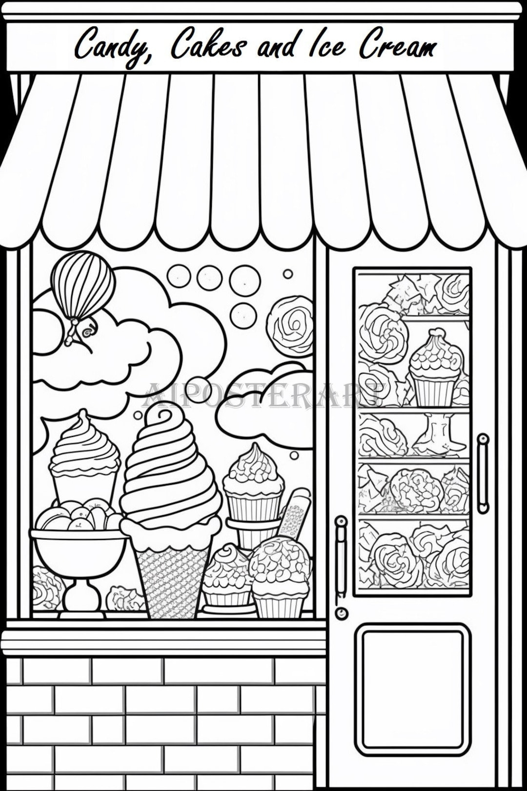 Candy Cakes And Ice Cream Shop Window Coloring Page Printable Coloring Sheet Candy Store Coloring Downloadable Adult Coloring Etsy New Zealand