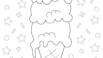 Coloring Page With A Big Ice Cream Cone With 3 Scoops And A Cherry On Top 