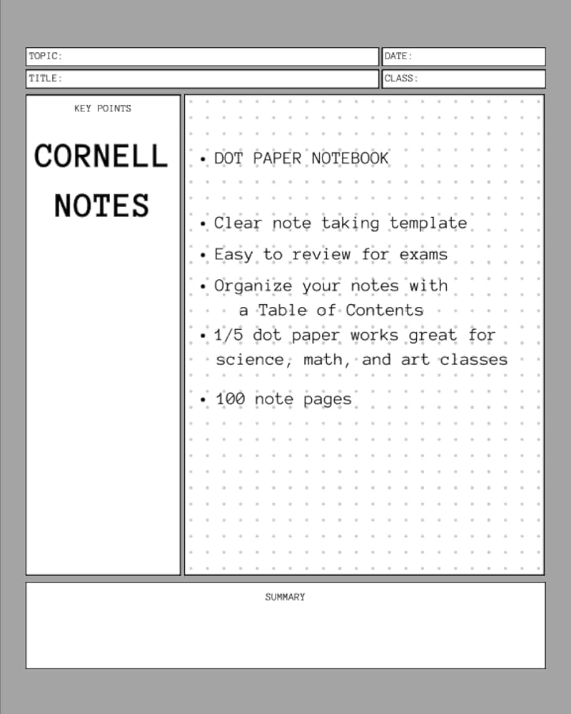 Cornell Notes Dot Paper Notebook For Organized Note Taking 100 Pages 8 X 10 Grey Cover Ideal For Science Math Art Classes Note Imprint Amazon Books