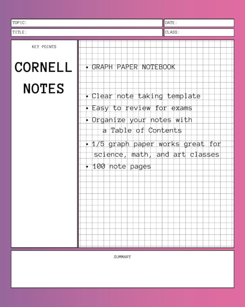 Cornell Notes Graph Paper Notebook For Organized Note Taking 100 Pages 8 X 10 Pink And Purple Cover Ideal For Science And Math Classes Note Imprint Amazon Books