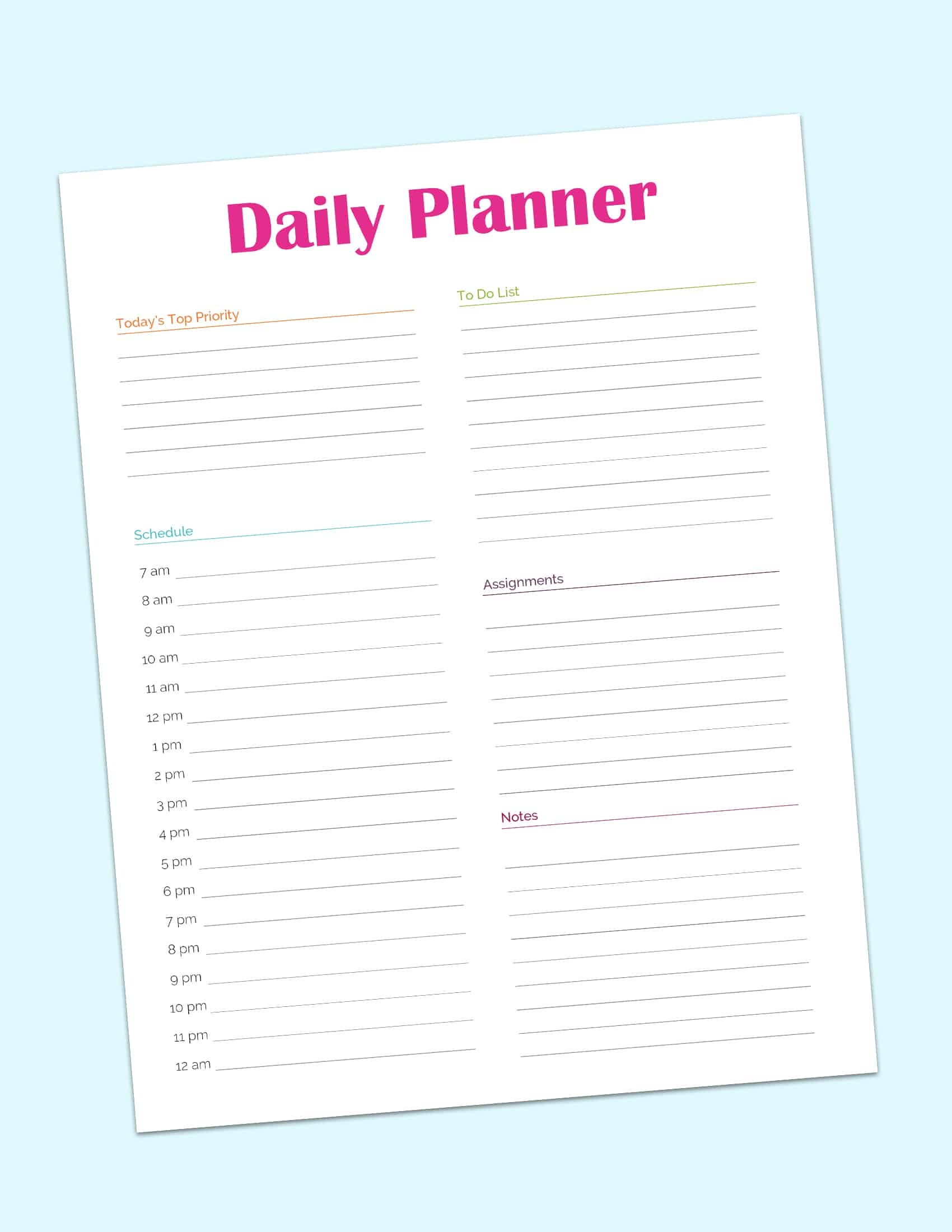 Daily Planner Template Printable Daily Planner Template Printable