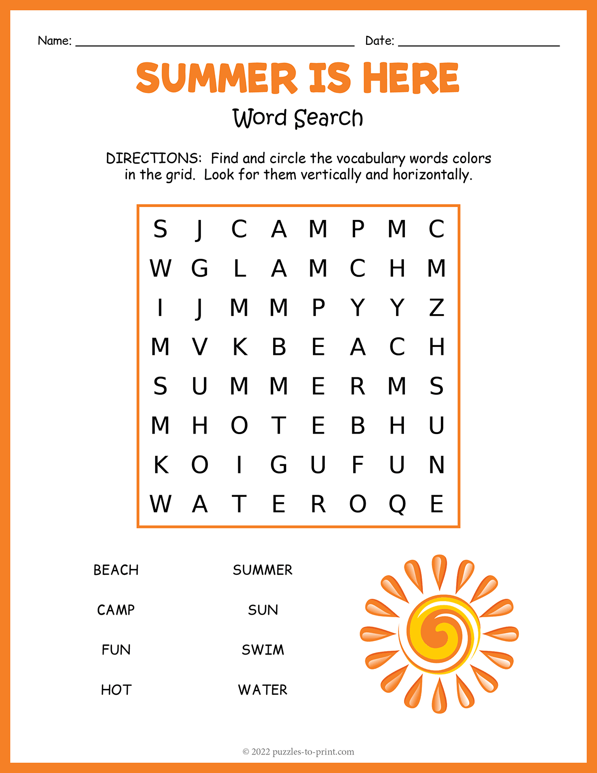 summer word search puzzles