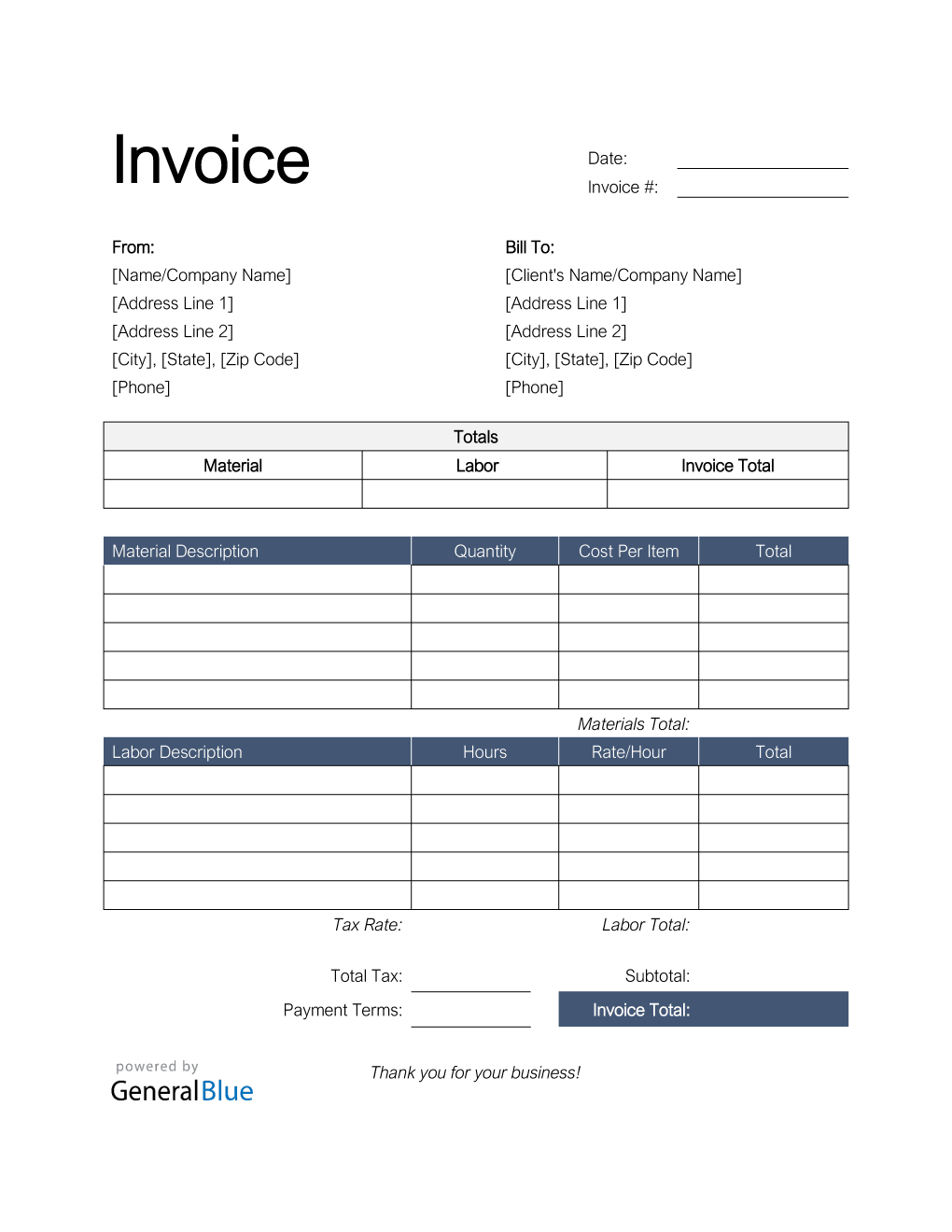 blank billing invoice template