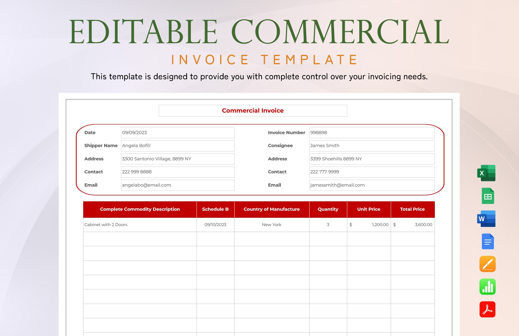 commercial invoice template word