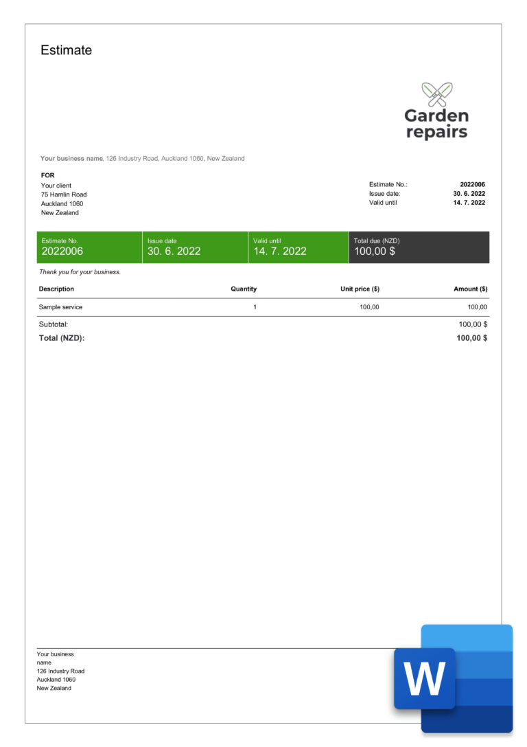 Estimate Templates In Word Free Editable Billdu