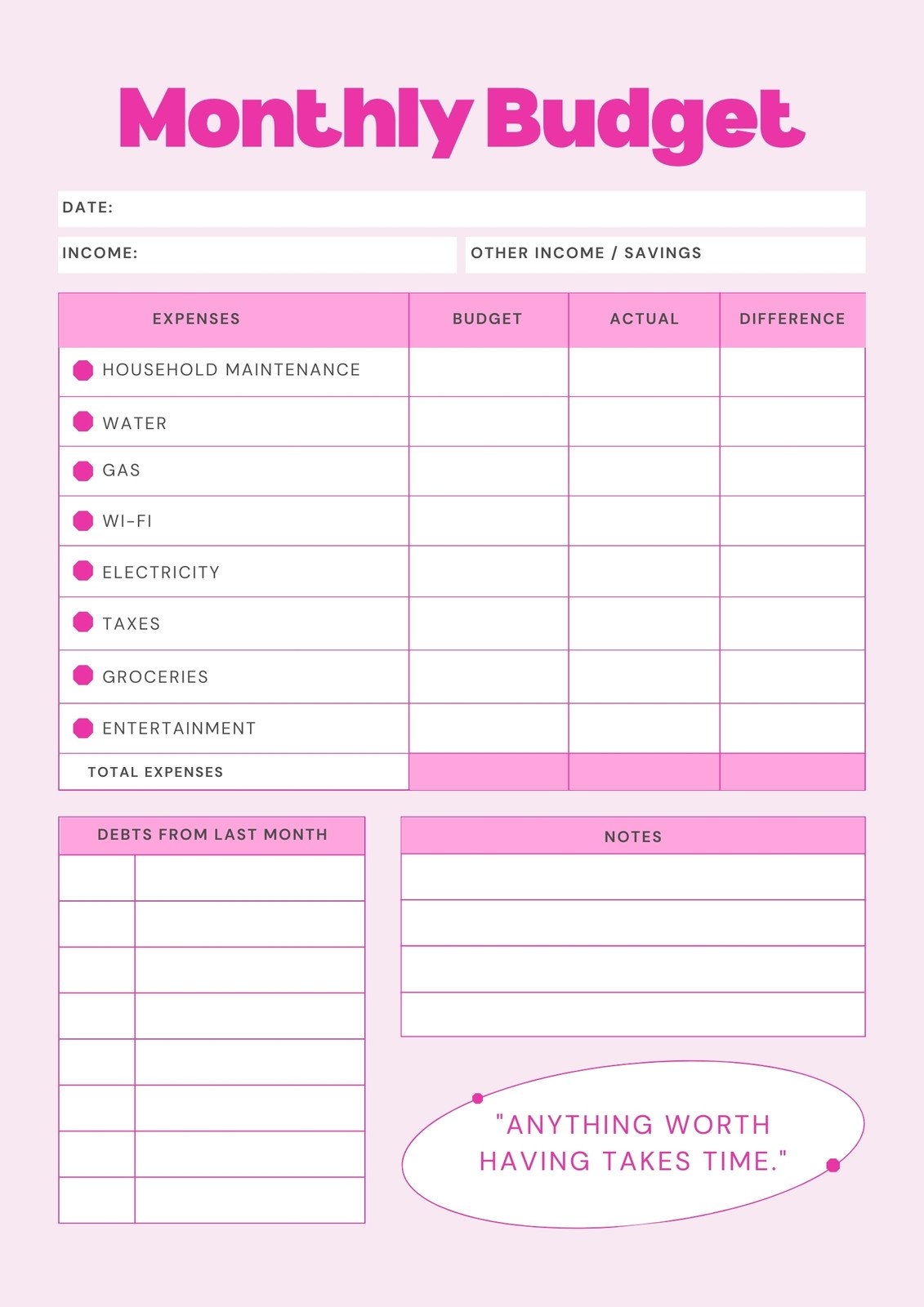 free printable budget planner