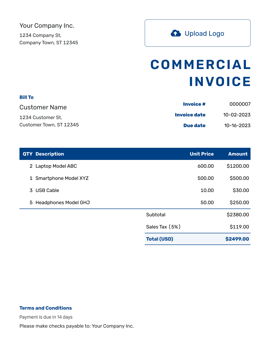 Free Commercial Invoice Template Docelf