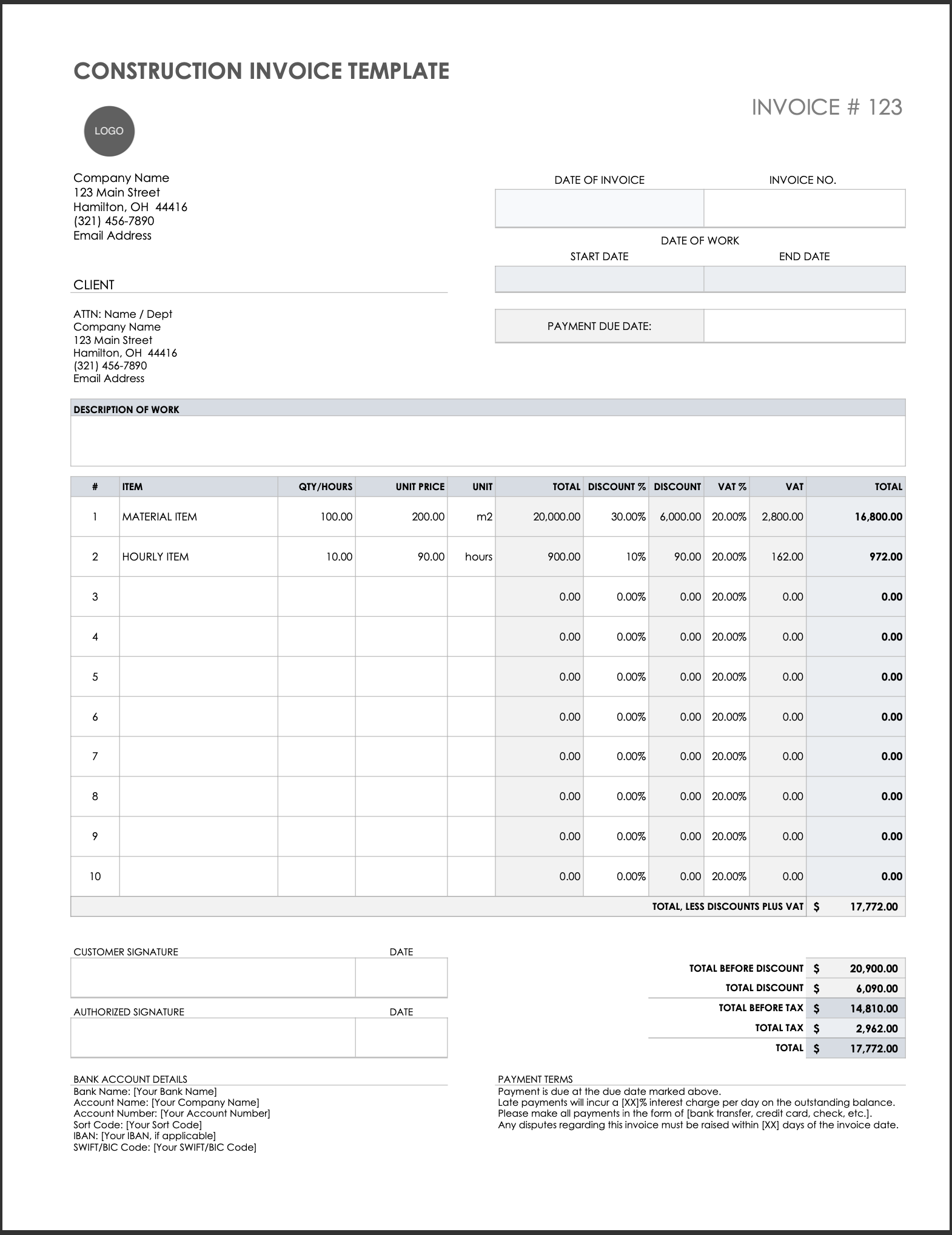 invoice format for construction invoice format for construction