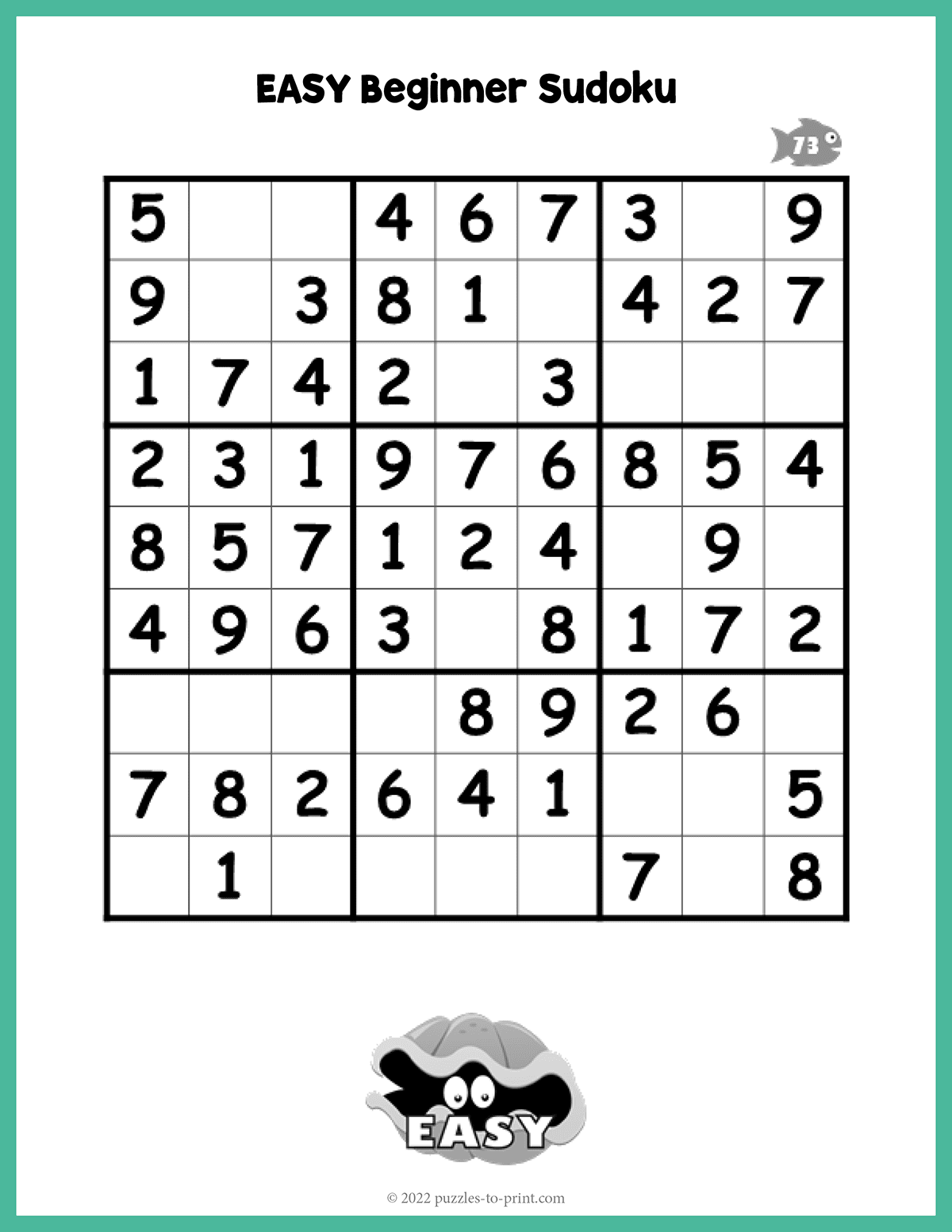 Free Printable Easy Beginner Sudoku