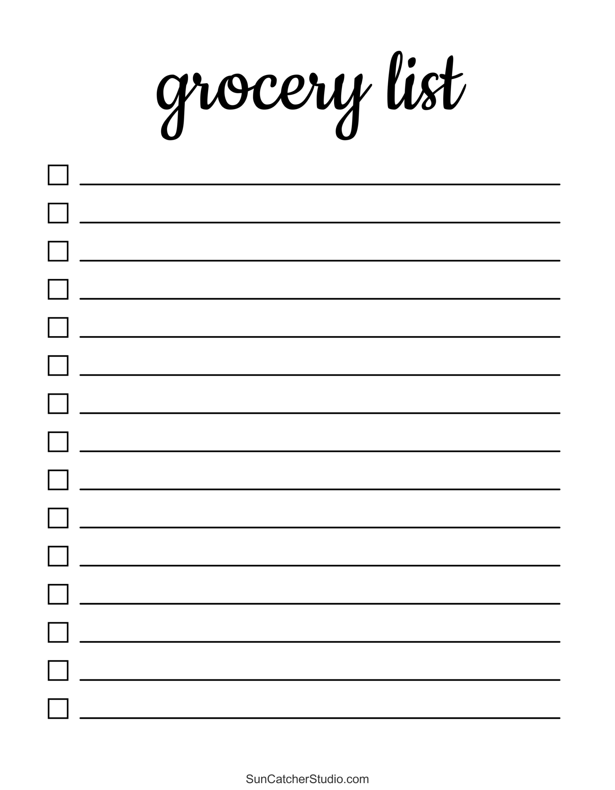 grocery shopping list printable