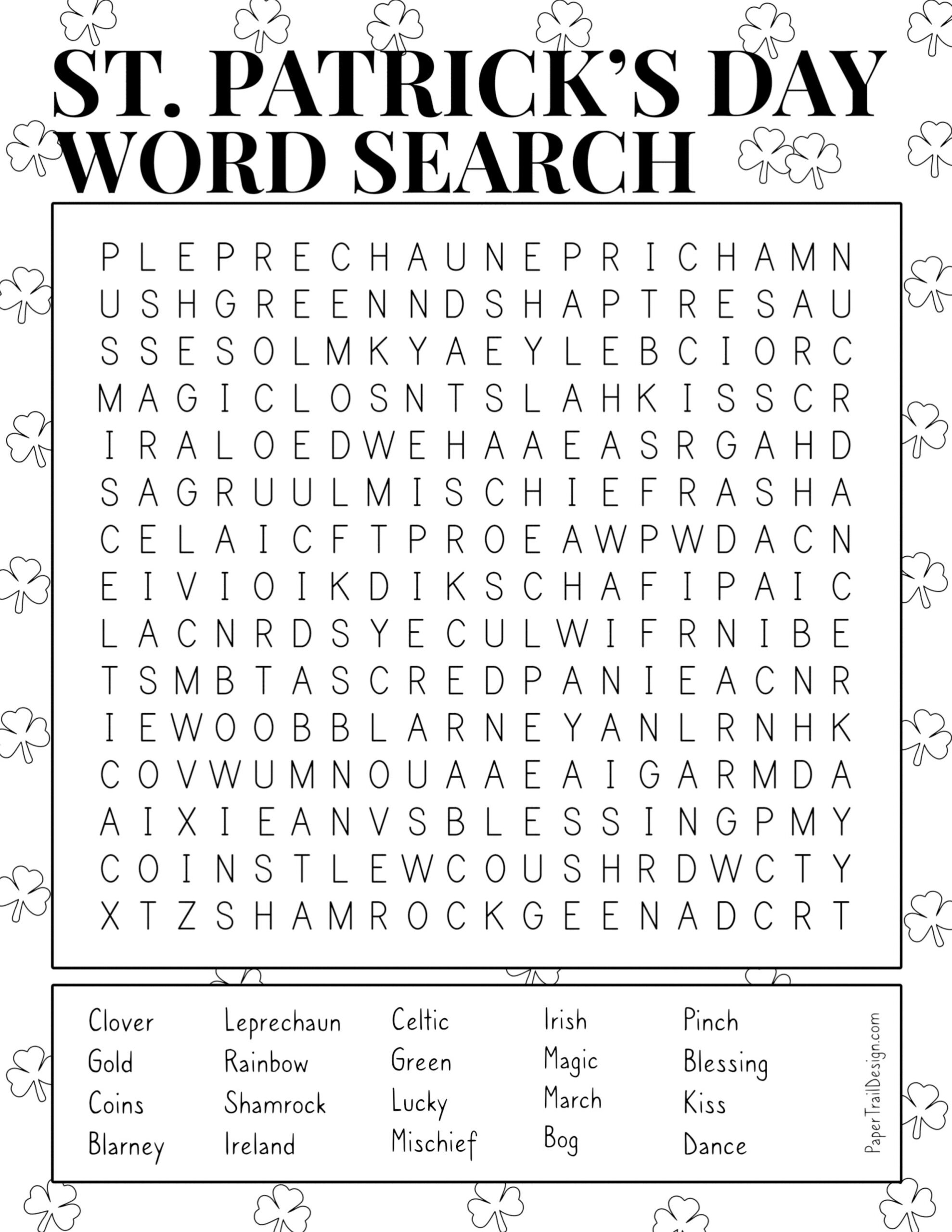 Free Printable St Patrick s Day Word Search Paper Trail Design Free Printable St Patrick s Day Word Search Paper Trail Design