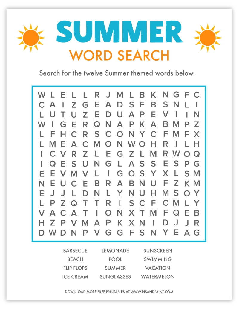 printable summer word search