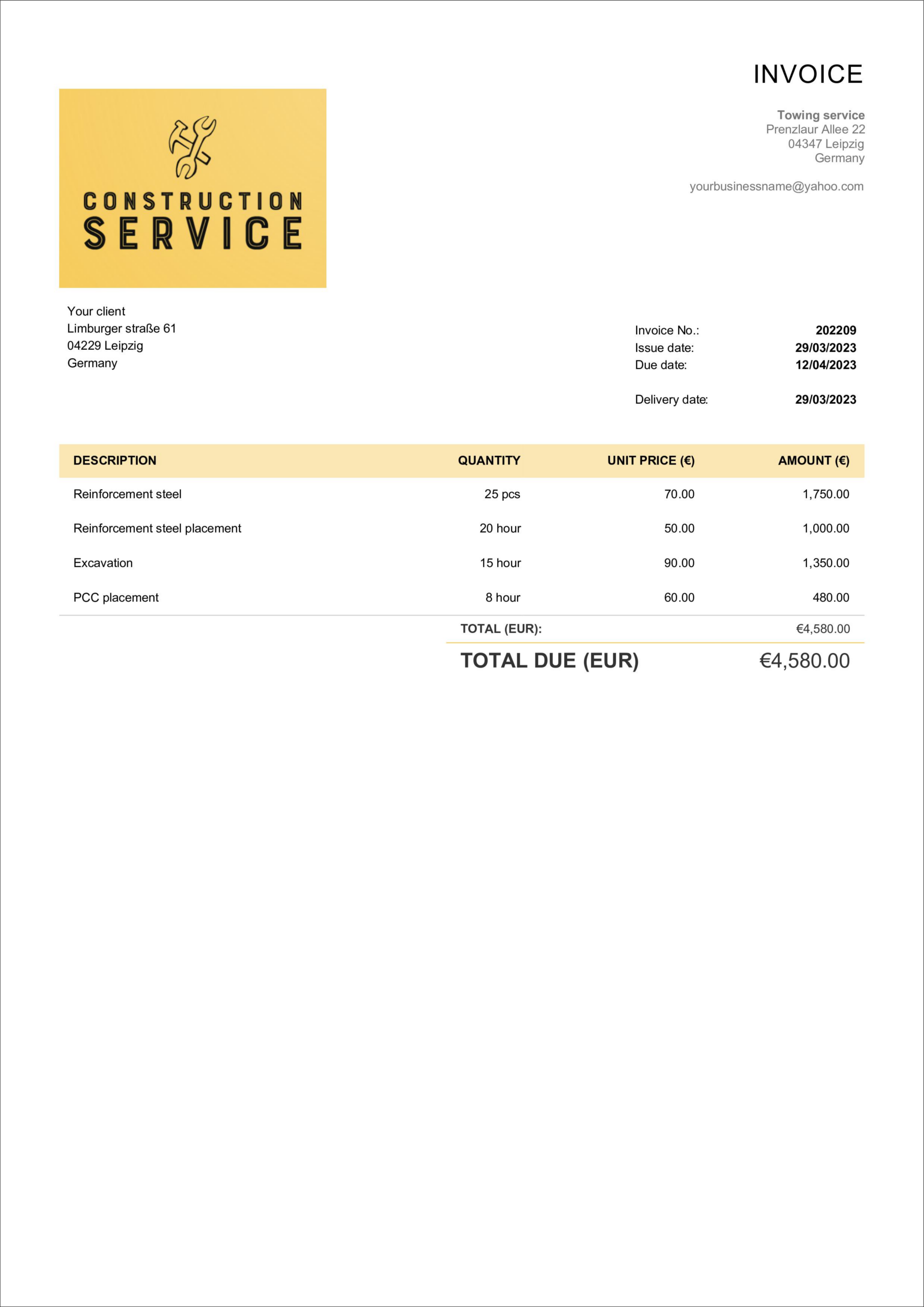 Free Professional Construction Invoice Templates Billdu Free Professional Construction Invoice Templates Billdu
