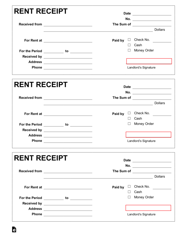 Free Rent Receipt PDF Word EForms