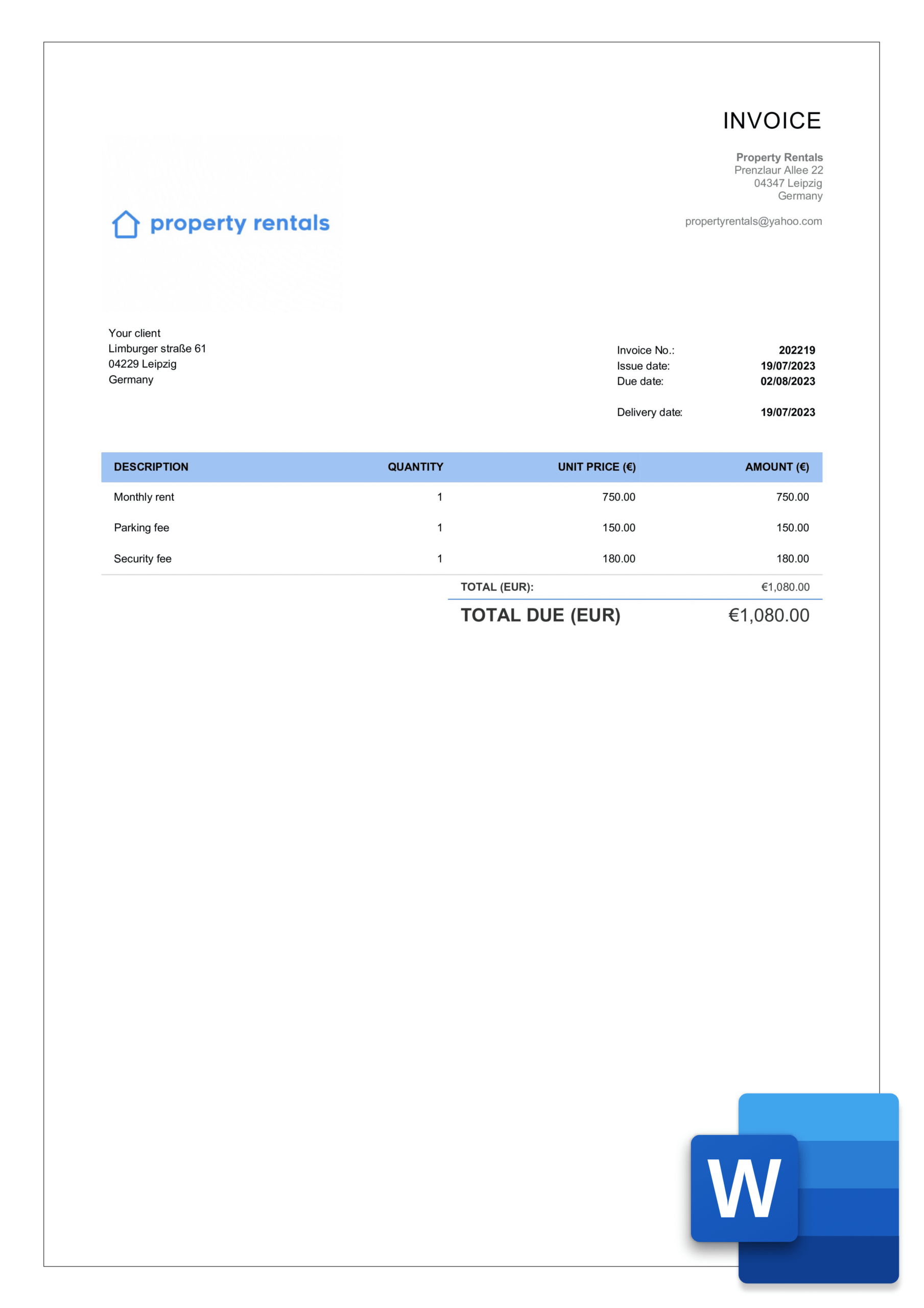 Free Rental Invoice Templates In Word Billdu