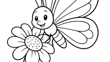 Happy Butterfly On A Flower Butterfly Coloring Pages