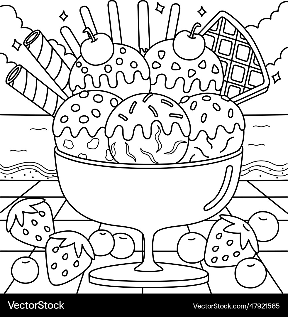 Ice Cream On The Beach Summer Coloring Page Royalty Free Vector VectorStock Ice Cream On The Beach Summer Coloring Page Royalty Free Vector VectorStock