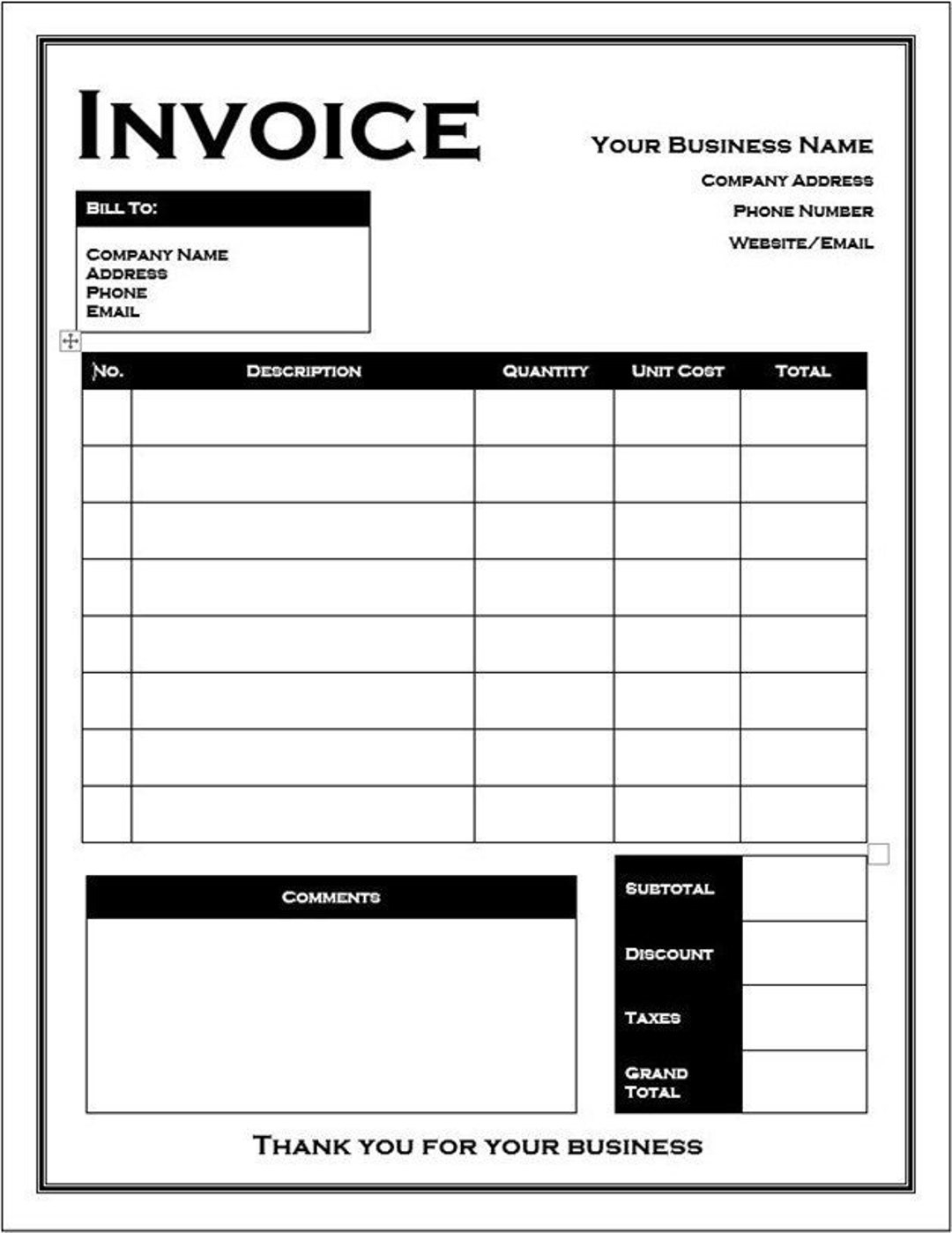 blank invoice template free