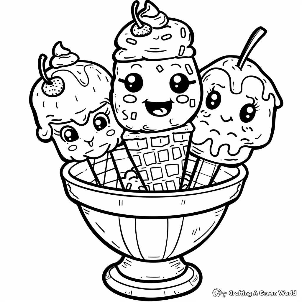 Kawaii Ice Cream Coloring Pages Free Printable 