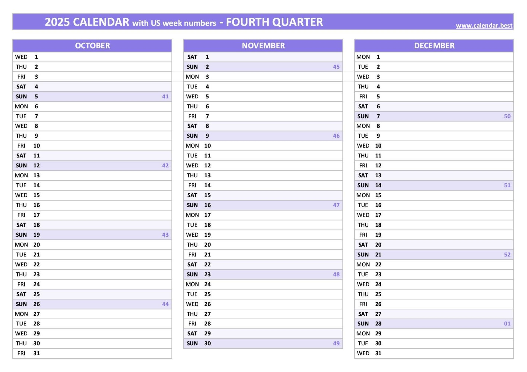 Printable 4th Quarter 2025 Calendar Printable 4th Quarter 2025 Calendar