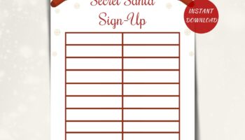 Printable Secret Santa Sign Up Sheet DOWNLOAD Etsy