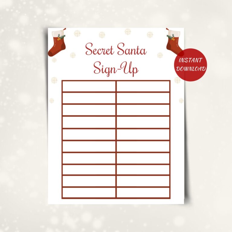 Printable Secret Santa Sign Up Sheet DOWNLOAD Etsy