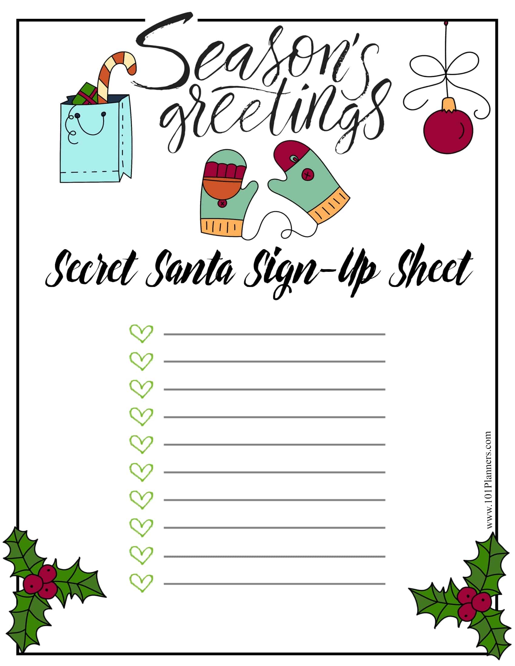 secret santa sign up sheet
