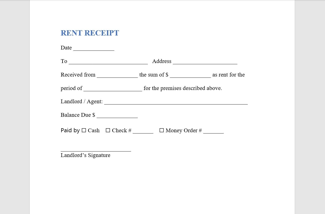 Rent Receipt Template Rent Receipt Receipt Template Word Template Simple Template Word Template Etsy