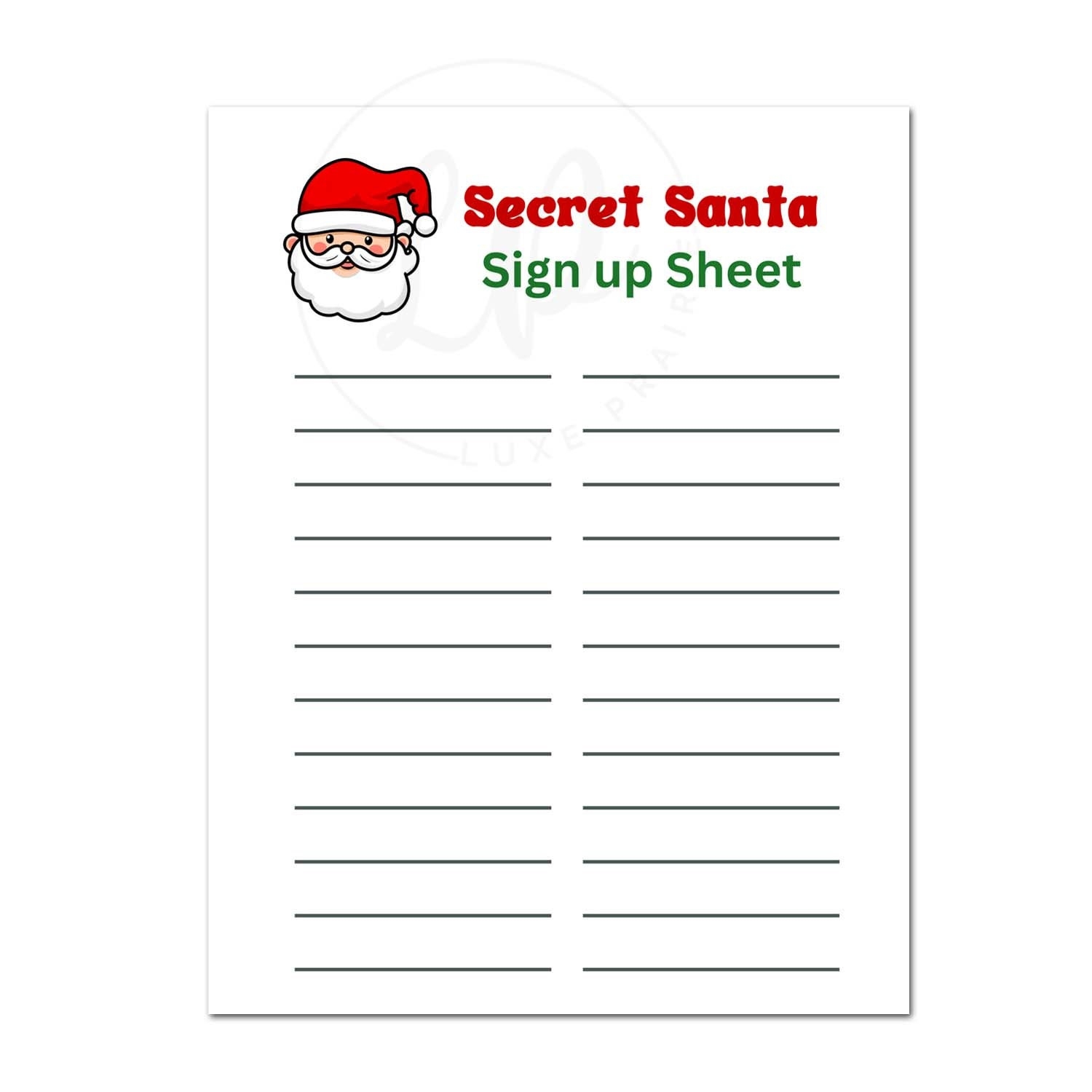 Secret Santa Sign Up Sheet Gift Exchange Printable 8 5x11 PDF Etsy
