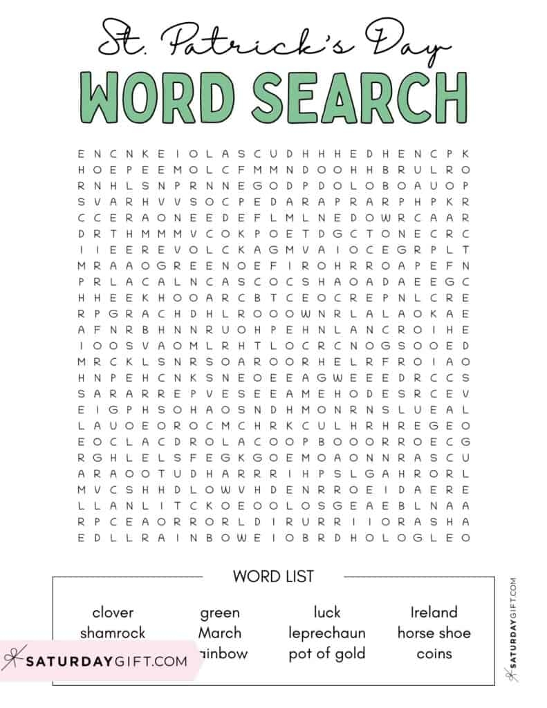 St Patrick s Day Word Search Cute Free Printables SaturdayGift