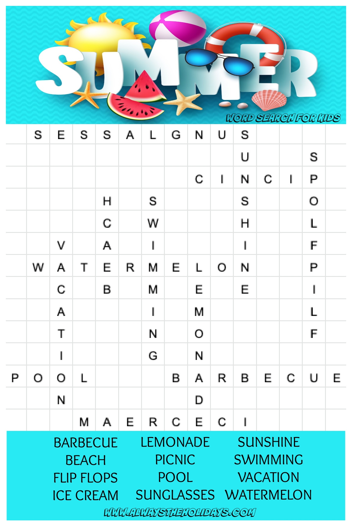 free printable summer word search free printable summer word search