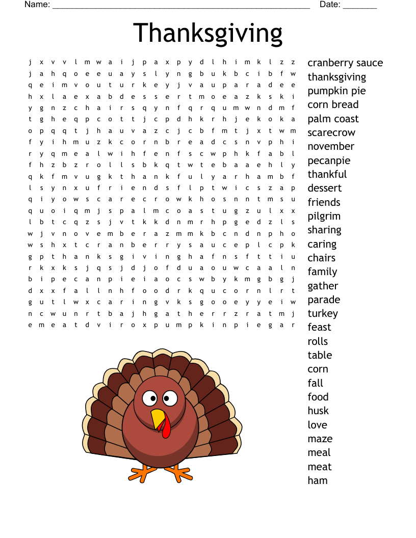 Thanksgiving Word Search WordMint